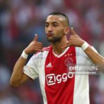 AMSTERDAM, NETHERLANDS - JULY 25:  Hakim Ziyech of Ajax celebrates after scoring his team's first goal during the first leg UEFA Champions League Qualifier match between Ajax and SK Sturm Graz at Amsterdam Arena on July 25, 2018 in Amsterdam, Netherlands.  (Photo by Dean Mouhtaropoulos/Getty Images)