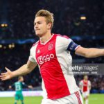 AMSTERDAM, NETHERLANDS - MAY 08: Matthijs de Ligt of Ajax celebrates after scoring a goal to make it 1-0 during the UEFA Champions League Semi Final second leg match between Ajax and Tottenham Hotspur at the Johan Cruyff Arena on May 8, 2019 in Amsterdam, Netherlands. (Photo by Matthew Ashton - AMA/Getty Images)